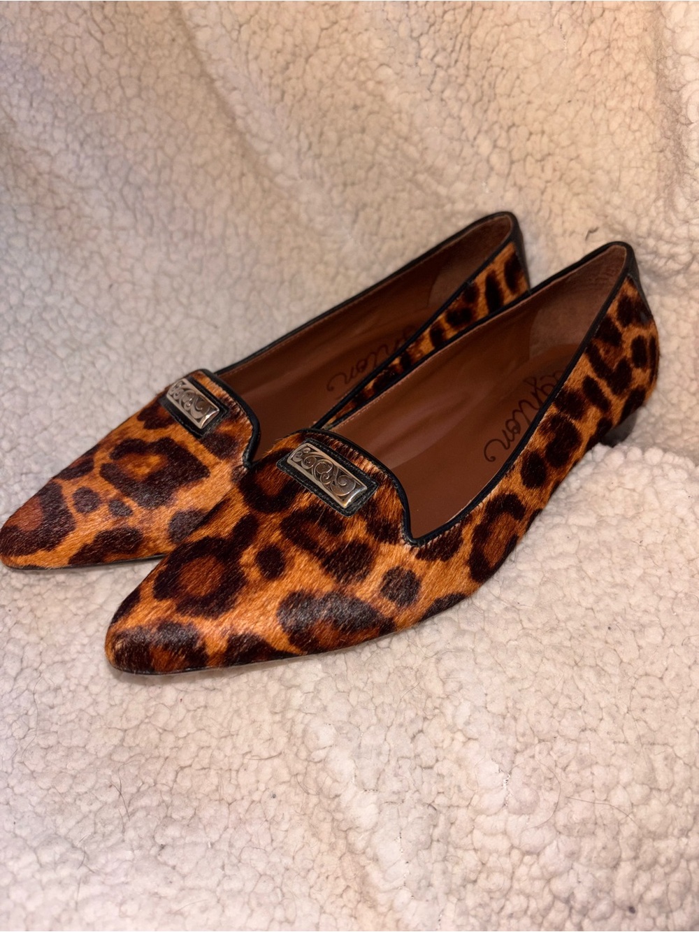 Brighton Eve Leopard Calf Hair Pointed Toe Loafers Flats Size 6M US